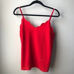 Monteau Red Scalloped V-Neck Tank w/Adjustable Spaghetti Straps